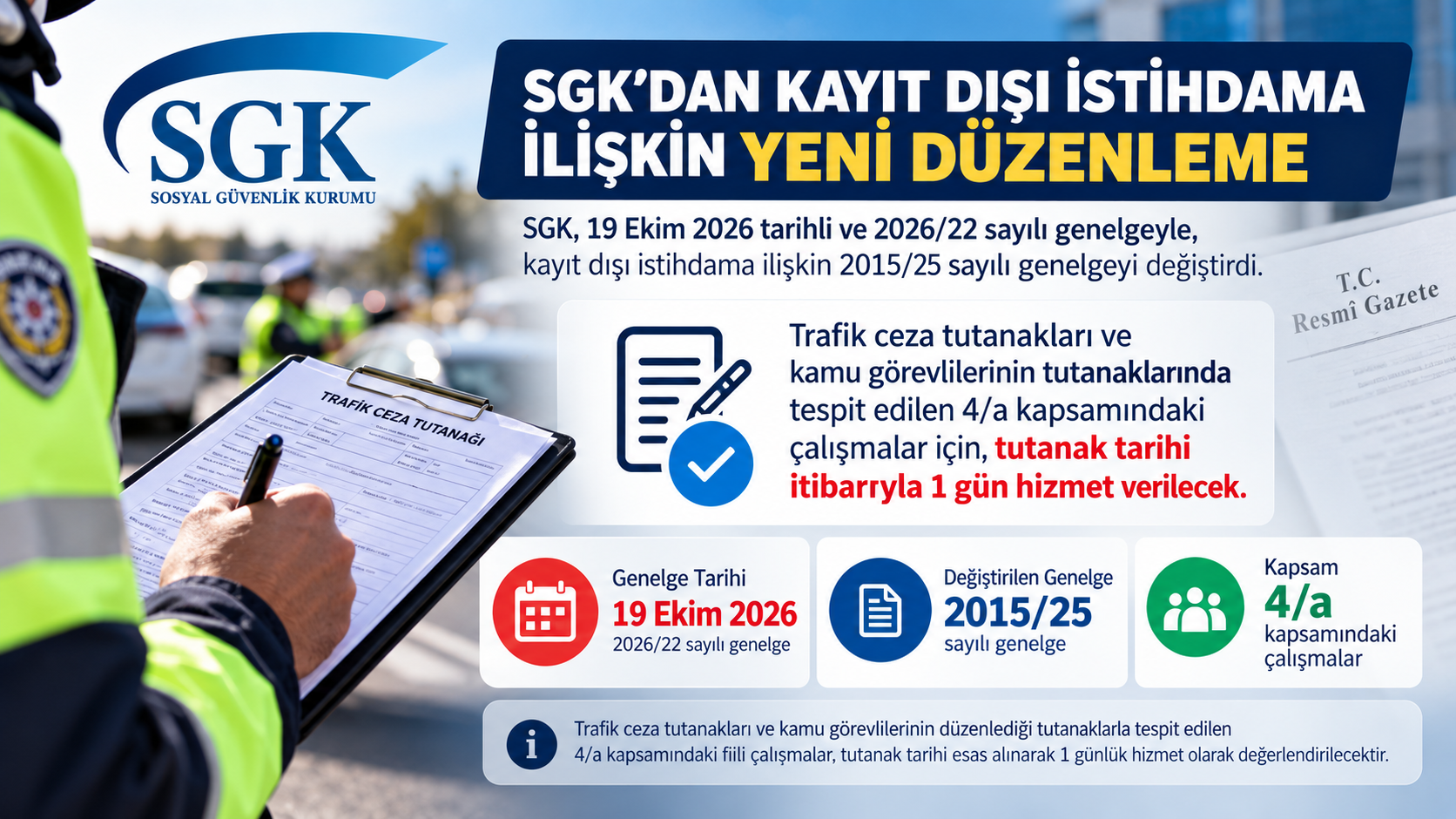 SGK 2026/22 sayılı genelge: Resmî tutanakla tespit edilen sigortasız çalışmaya hizmet günü verilecek