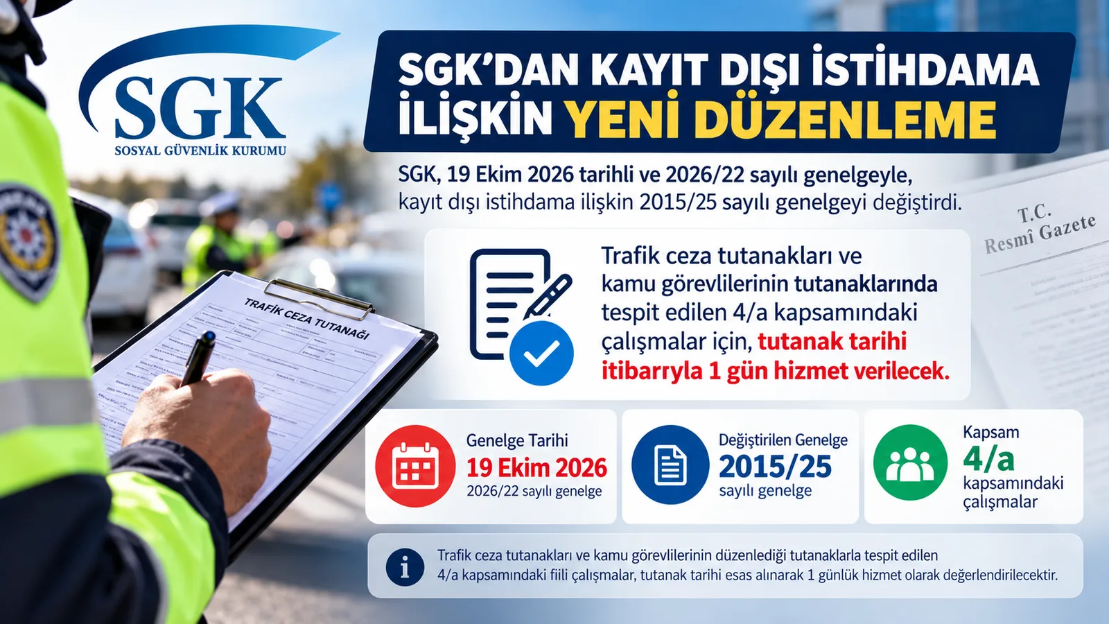 SGK 2026/22 sayılı genelge: Resmî tutanakla tespit edilen sigortasız çalışmaya hizmet günü verilecek